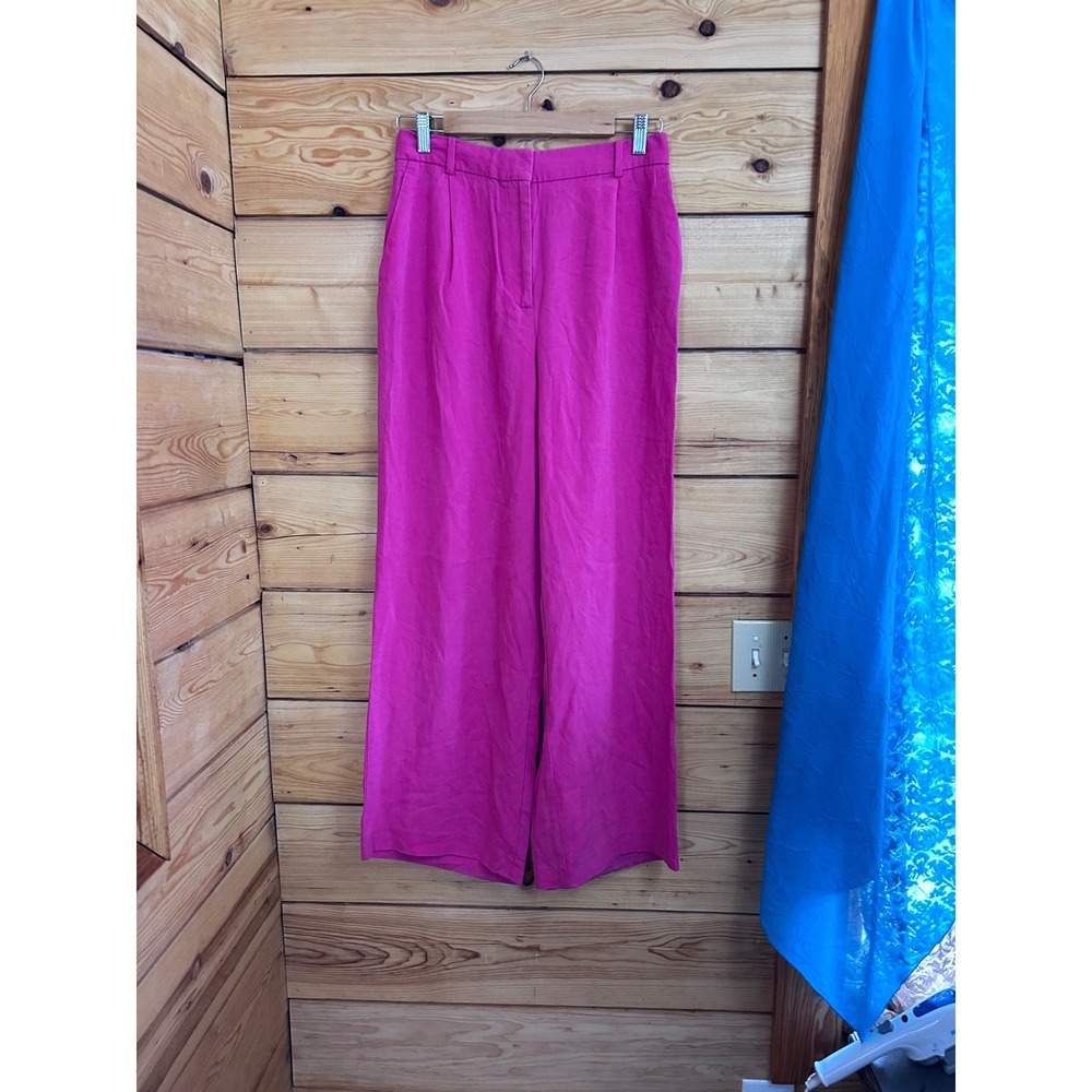 Zara Basic Womens Fuchsia Pink High Waisted Wide Leg Trousers Pants Size 8 Mediu